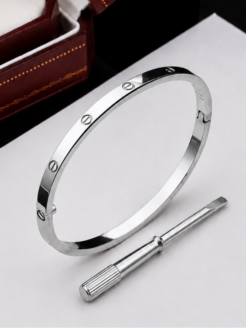 Stamped Love Platinum Silver Thin Version Bangle Bracelet No Stones